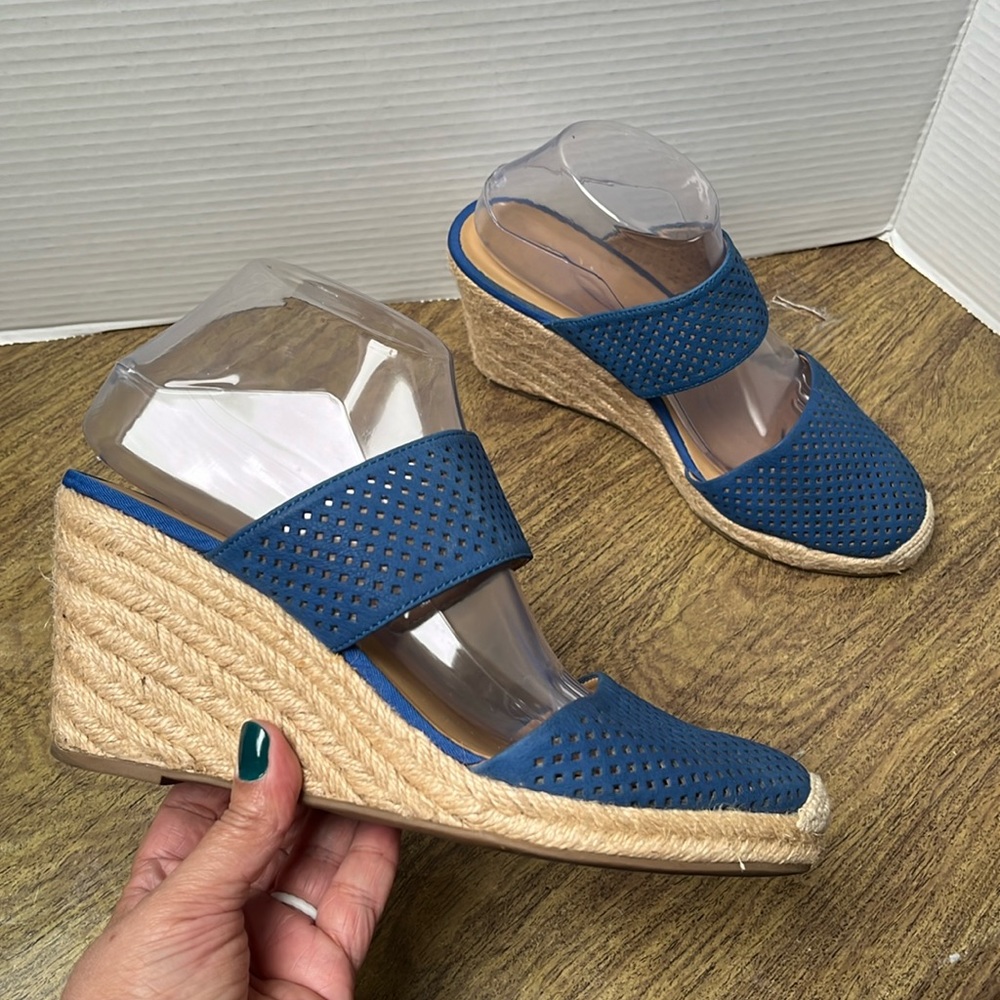 Franco Sarto Blue Espadrille Wedge Heel Sandals Mules Mint2 Size 9